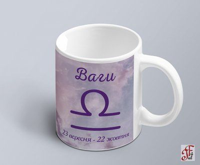 Чашка з принтом знак зодіака Ваги на фоні стихії 02010104019 фото