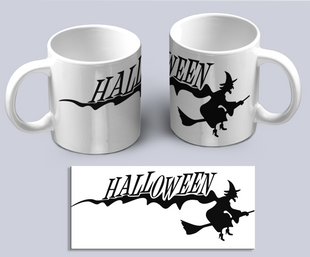 Чашка "Відьма на мітлі з написом Halloween". Біла 02010115049 фото