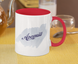 A mug with a print of the name Arseniy, white and red