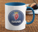 Чашка с принтом авто логотип SAAB белая + синяя 02030402015 фото