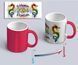 A red chameleon mug with a New Year's print of the symbol of the year - a multi-colored dragon and the inscription Happy New Year 2024